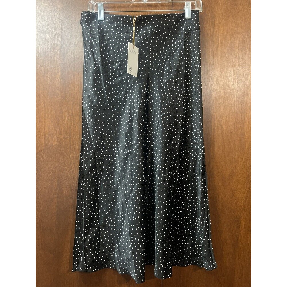 Quince Washable Polka Dot Black White 100% Silk Skirt Medium Midi Slip